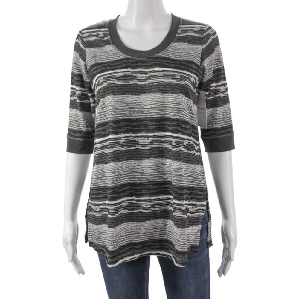Sympli Women Tunic Striped Multicolor Round Neck 3/4 Sleeve Polyester Size 2